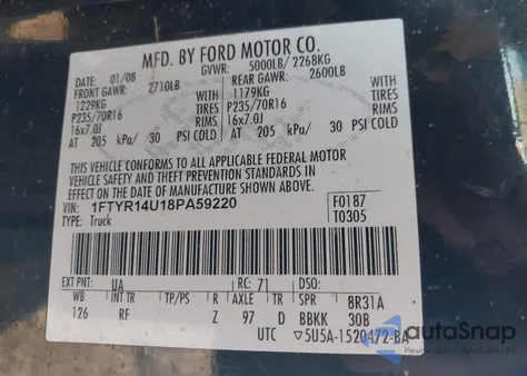 2008 Ford Ranger Sport/Xl/Xlt from USA, damaged, VIN 1FTYR14U18PA59220